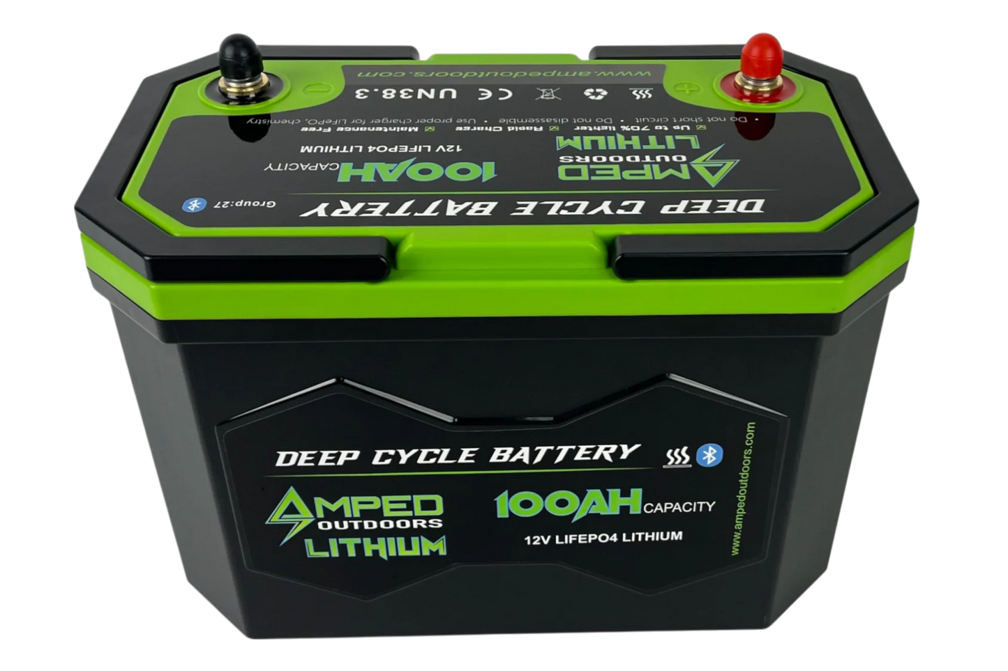 AMPED OUTDOORS 100Ah Lithium Battery (LiFePO4) 12.8V - Bluetooth - IP67 Waterproof - Heated