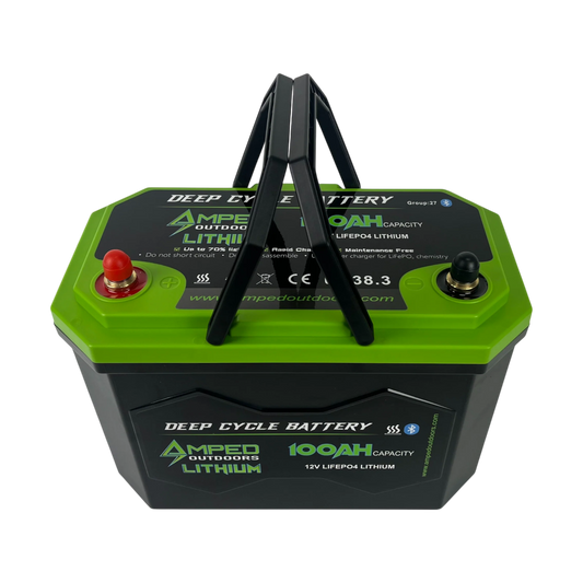 AMPED OUTDOORS 100Ah Lithium Battery (LiFePO4) 12.8V - Bluetooth - IP67 Waterproof - Heated