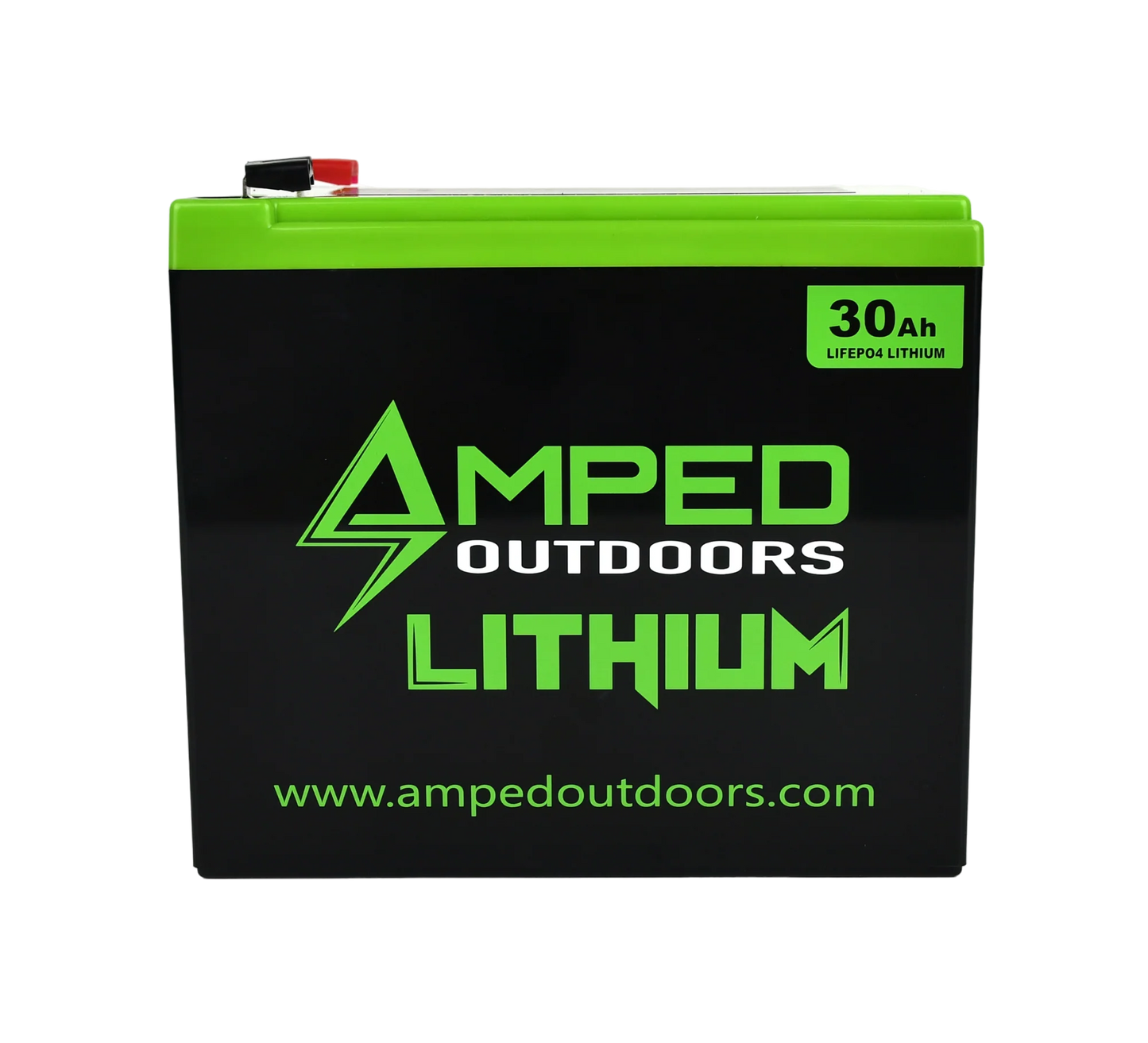AMPED OUTDOORS 30Ah Lithium Battery (LiFePO4) Wide & 3A Charger