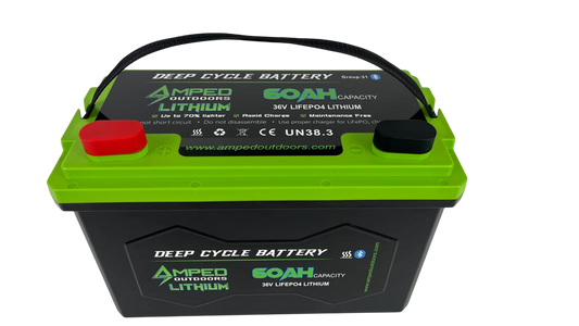 AMPED OUTDOORS 36V 60Ah Trolling Motor Lithium Battery (LiFePO4) - Bluetooth - IP67 Waterproof - Heated