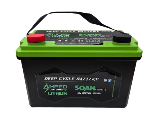 AMPED OUTDOORS 36V 50Ah Trolling Motor Lithium Battery (LiFePO4) - Bluetooth - IP67 Waterproof - Heated
