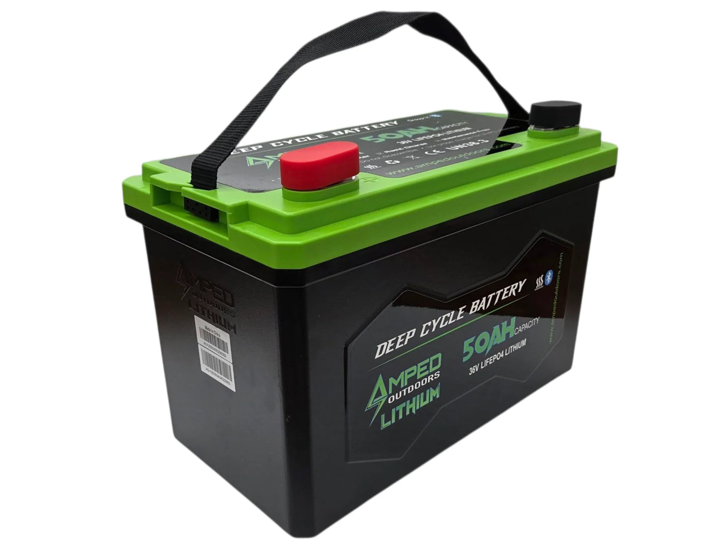 AMPED OUTDOORS 36V 50Ah Trolling Motor Lithium Battery (LiFePO4) - Bluetooth - IP67 Waterproof - Heated