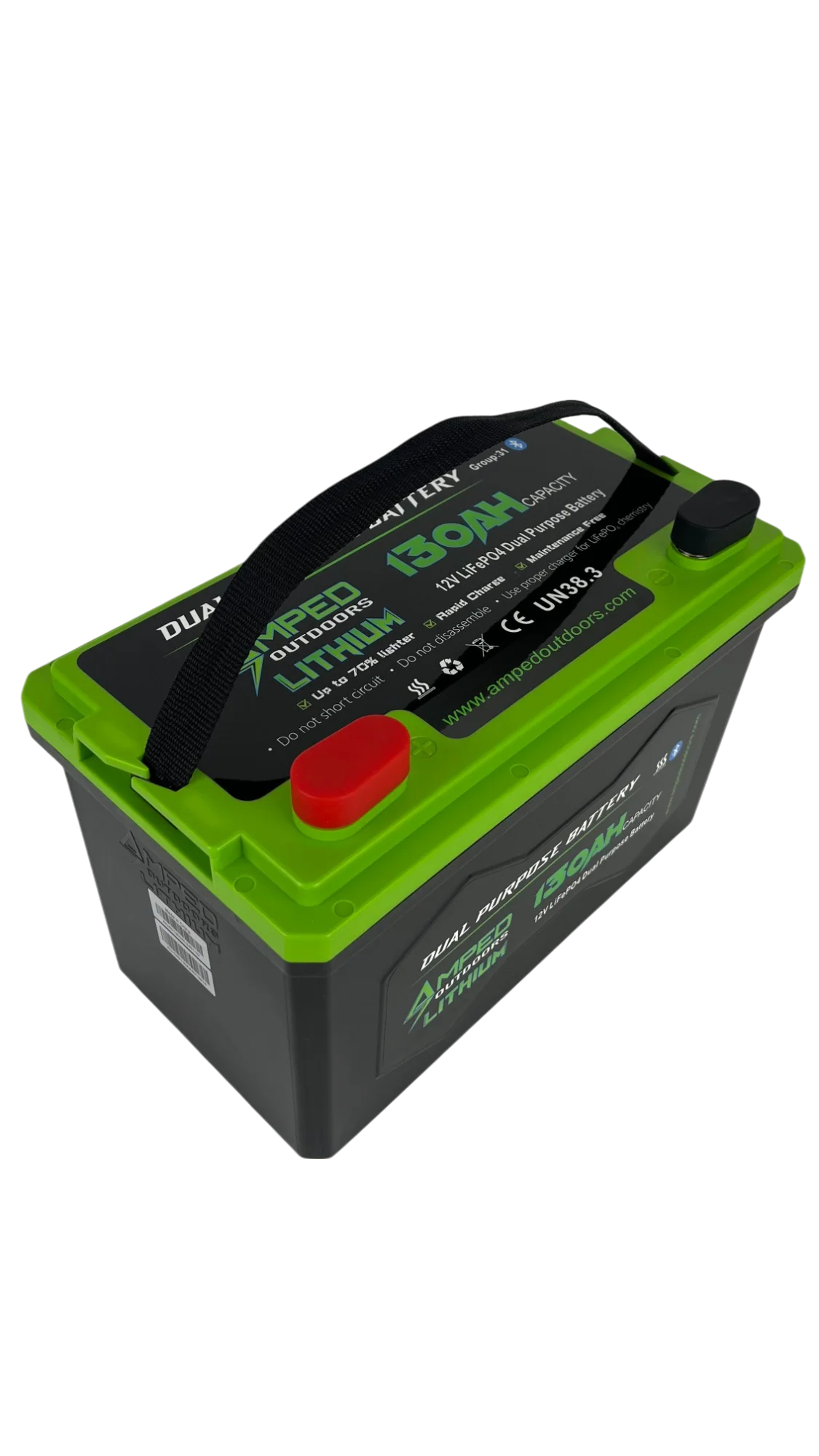 AMPED OUTDOORS 130Ah Dual Purpose Lithium Battery (Cranking) 12.8V - Bluetooth - IP67 Waterproof - Heated