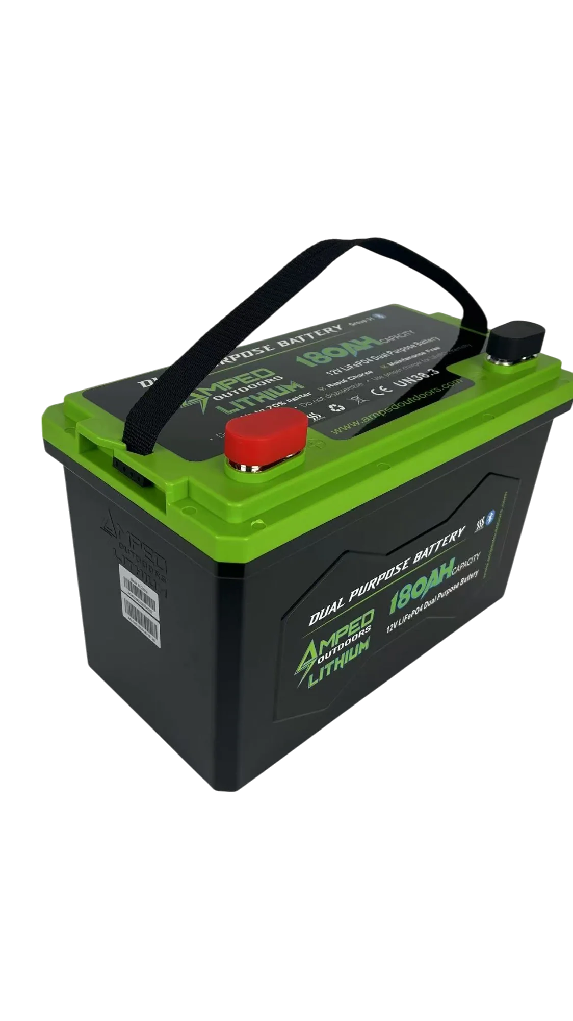 AMPED OUTDOORS 180Ah Dual Purpose Lithium Battery (Cranking) 12.8V - Bluetooth - IP67 Waterproof - Heated