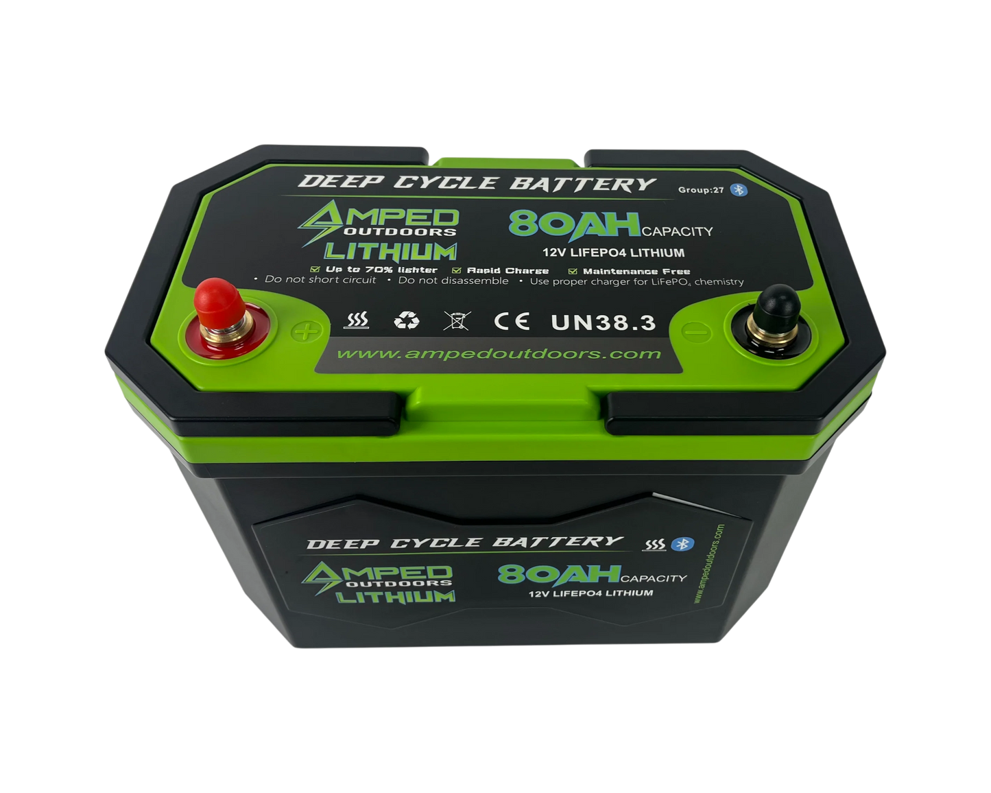 AMPED OUTDOORS 80Ah Lithium Battery (LiFePO4) 12.8V - Bluetooth - IP67 Waterproof - Heated