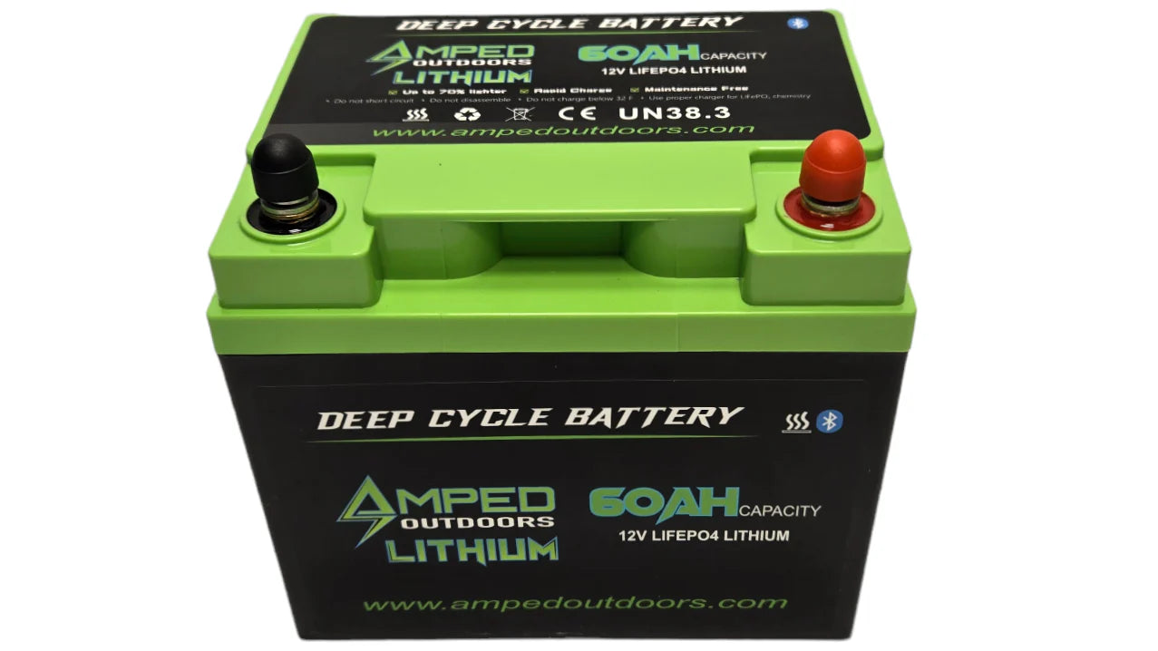 AMPED OUTDOORS 60Ah Lithium Battery (LiFePO4) 12.8V - Bluetooth - Heated