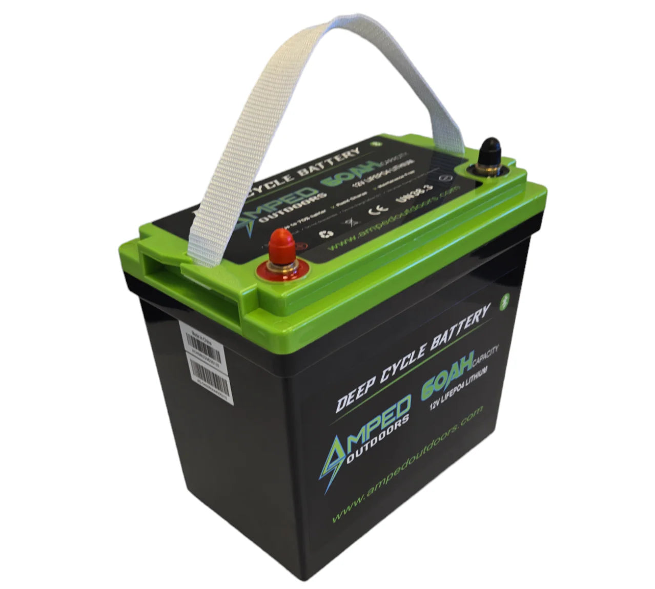AMPED OUTDOORS 60Ah Lithium (LiFePO4) 12.8V Battery- Bluetooth - IP67 Waterproof - Kayak Edition
