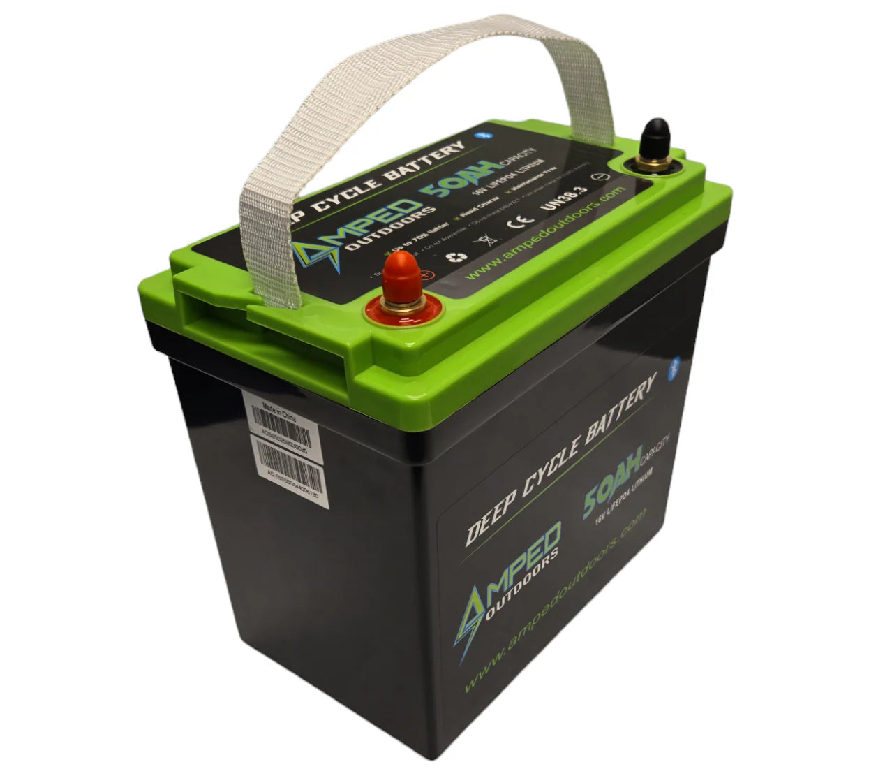 AMPED OUTDOORS 16V 50Ah LiFePO4 Battery - Bluetooth - IP67 Waterproof - On board Charger Included!