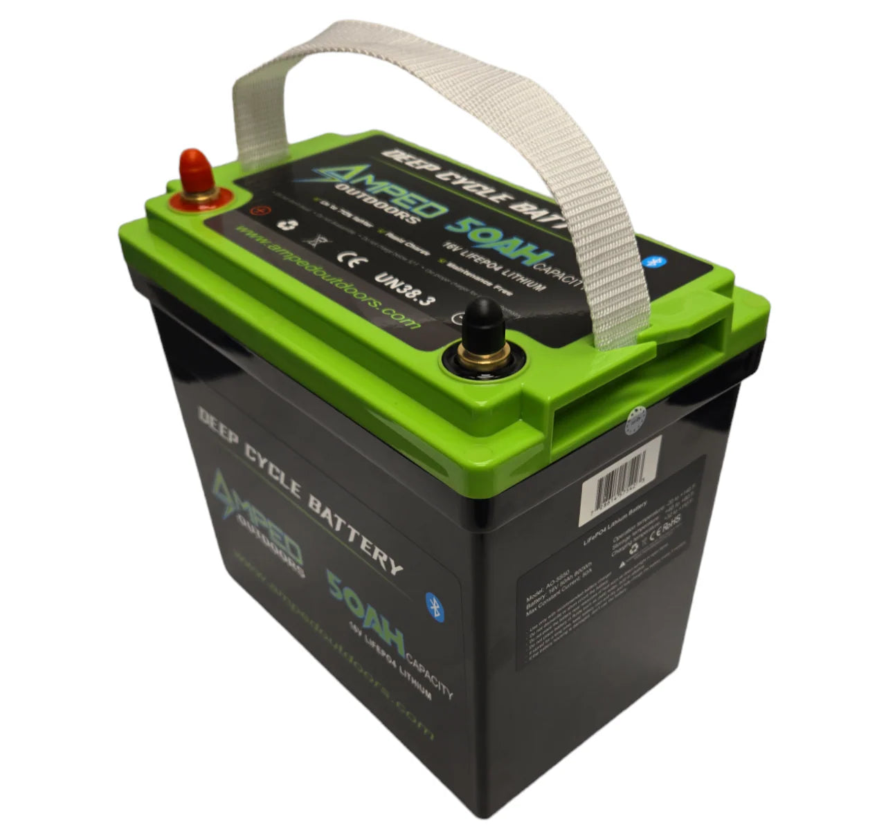 AMPED OUTDOORS 16V 50Ah LiFePO4 Battery - Bluetooth - IP67 Waterproof - On board Charger Included!