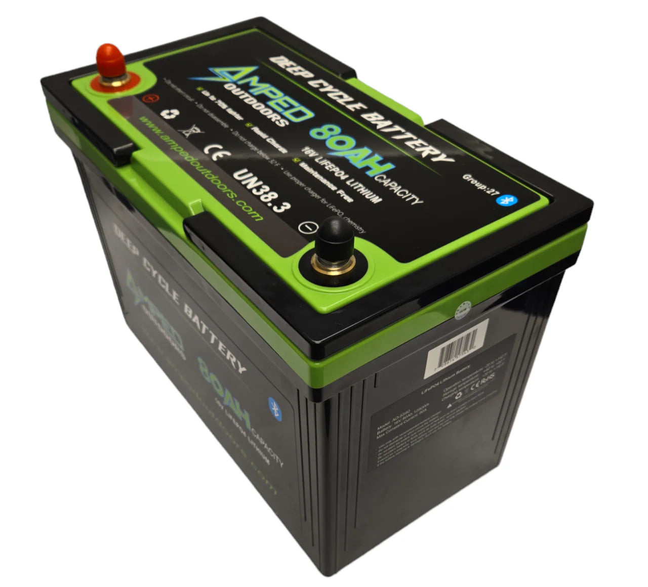 AMPED OUTDOORS 16V 80Ah LiFePO4 Battery - Bluetooth - IP67 Waterproof - On board Charger Included!